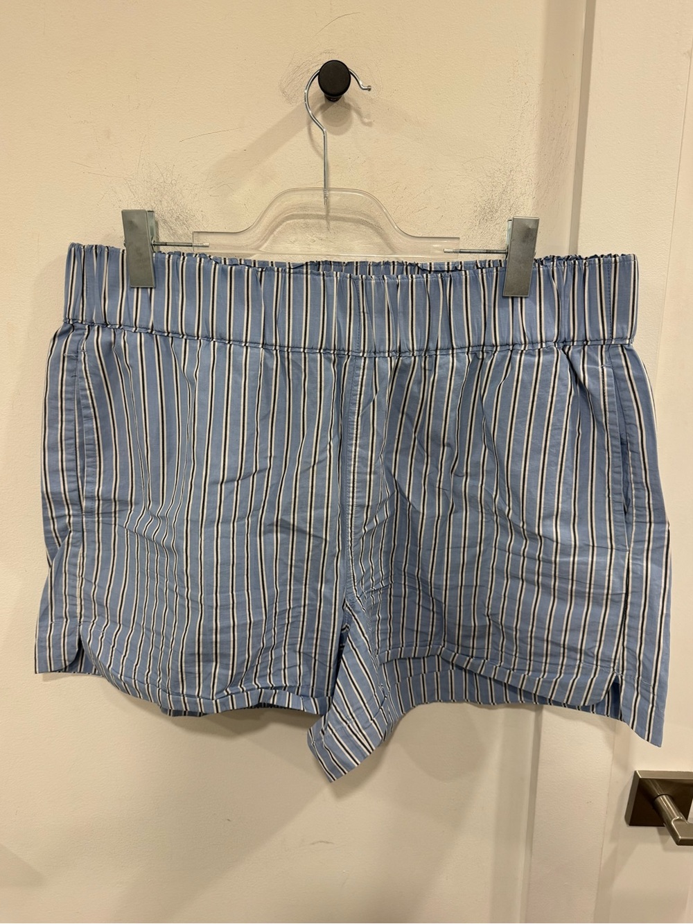 Quince Light Blue & White Striped High-Waist Women’s Shorts